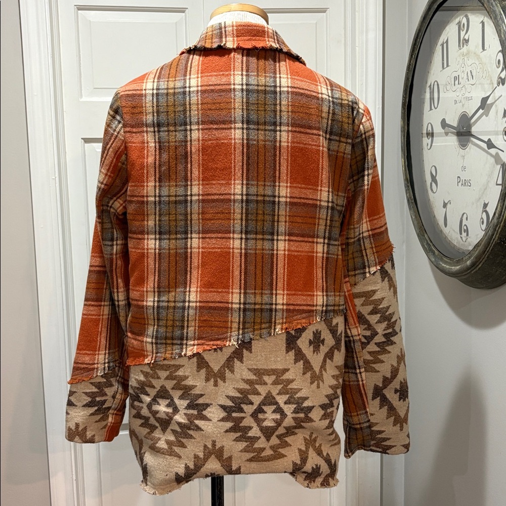 Women's Orange Plaid Patchwork Jacket - image 5